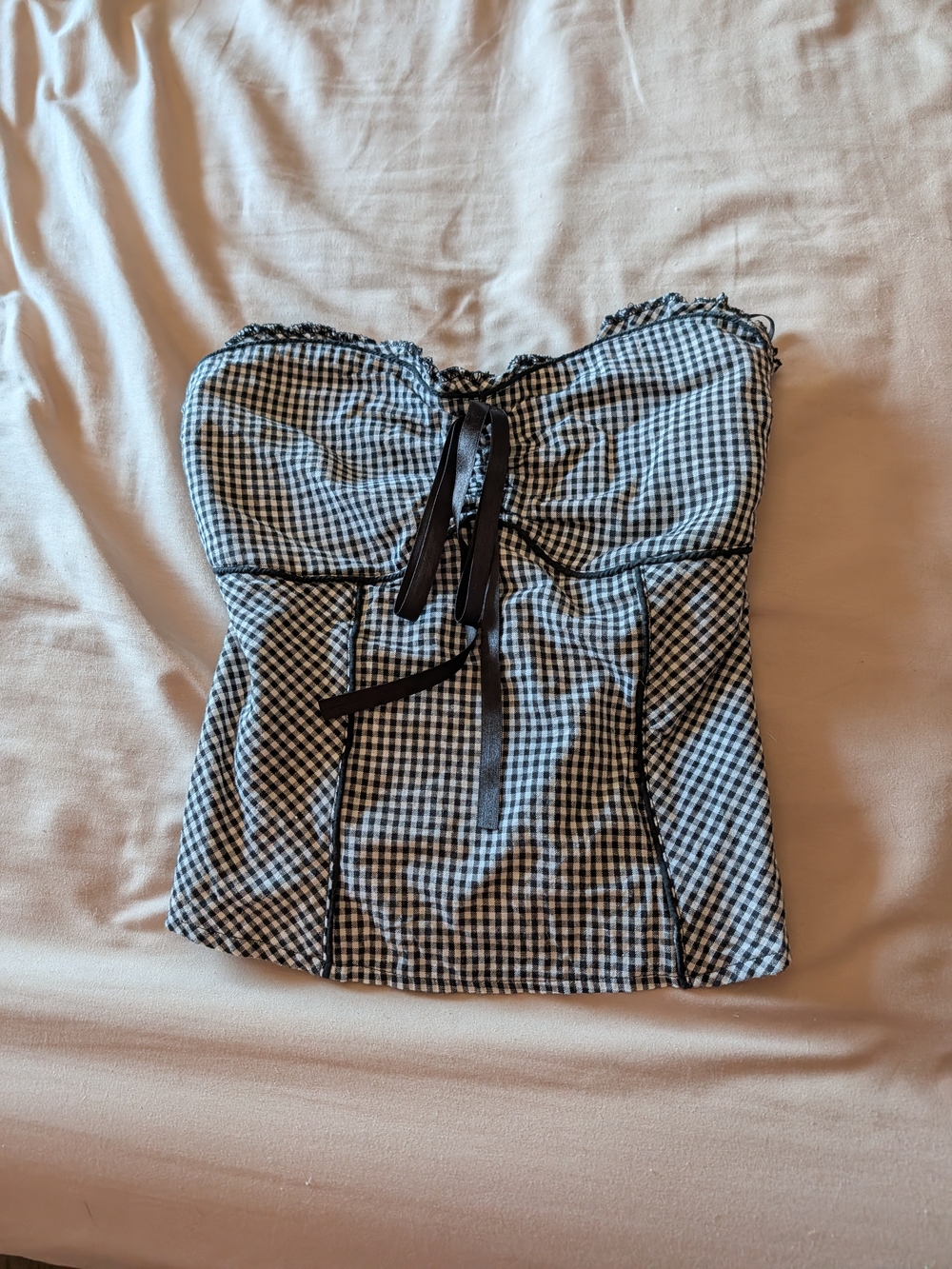 Say What? Black and White Gingham Strapless Bustier Camisole